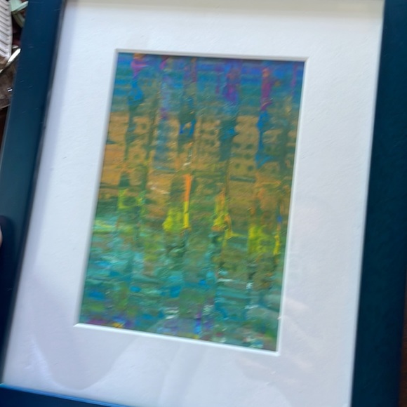 Handmade Abstract Art - 🌈 colors in textured pattern in wood blue frame - Picture 2 of 7